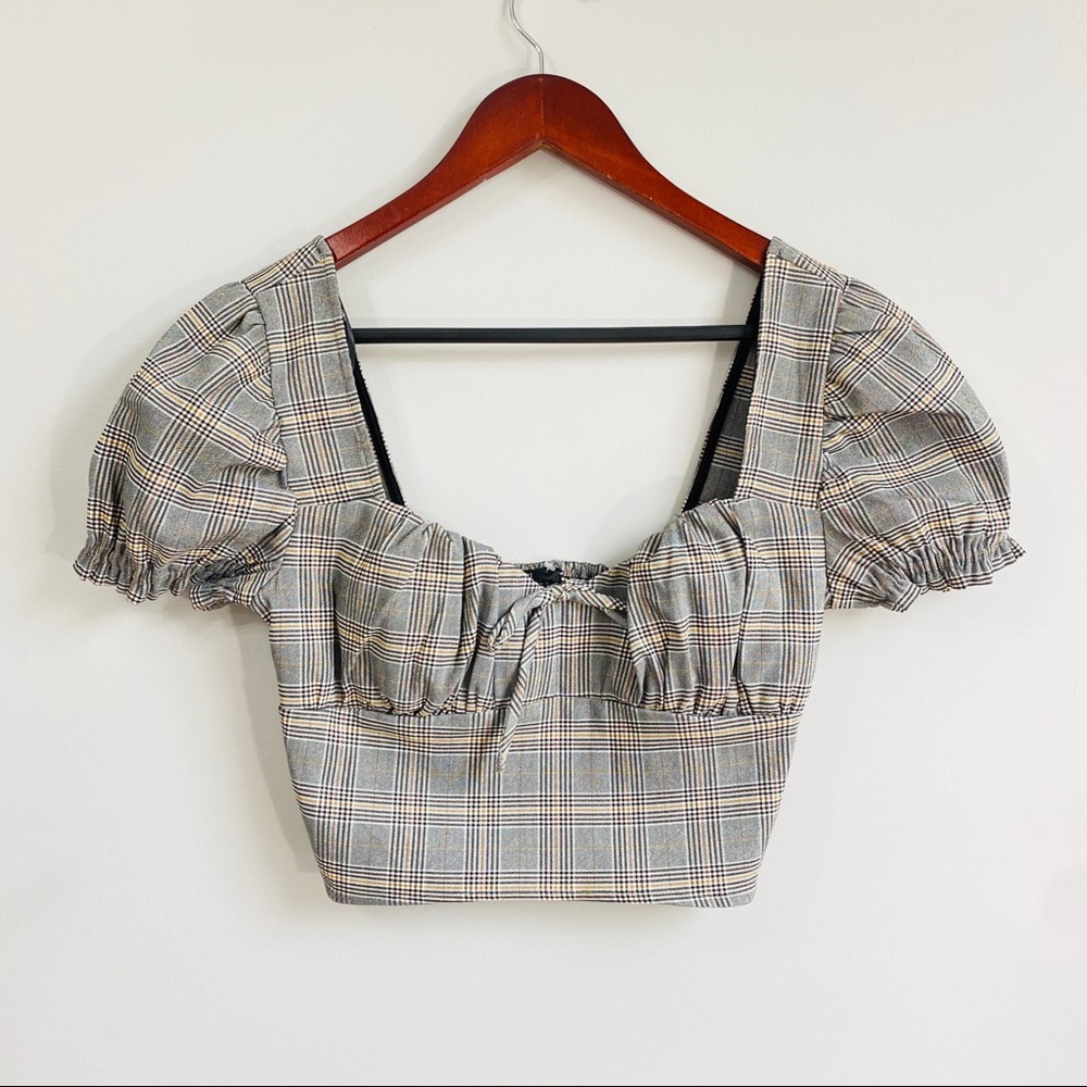 Forever 21 plaid prints ruched bust crop top - Picture 2 of 6